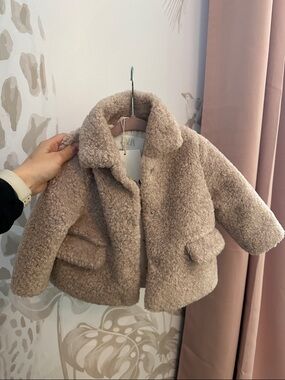 Kids Plush Teddy Coat in Beige